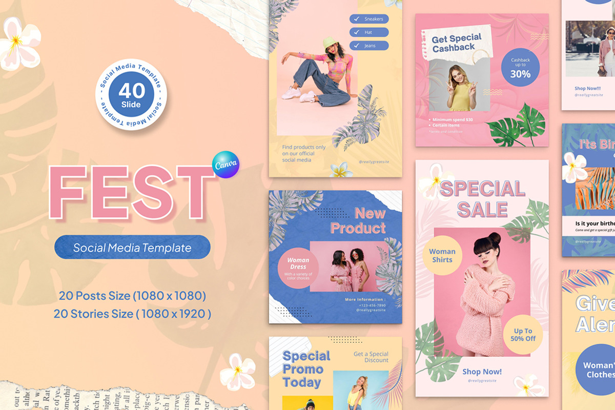 Fest Social Media Canva Template, a Social Media Template by Brandearth RRGraph (Photo 1 of 7)