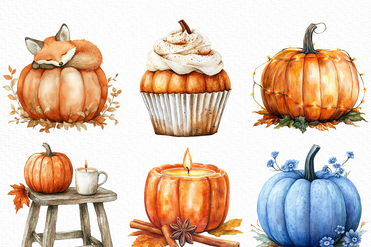 Watercolor Cozy Autumn Pumpkin PNG, an Illustration by Craft Nest (Photo 4 of 6)