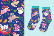 Folk Garden Easter Bunnies, a Pattern Graphic by PenguinHouse (Thumbnail 2 of 6)