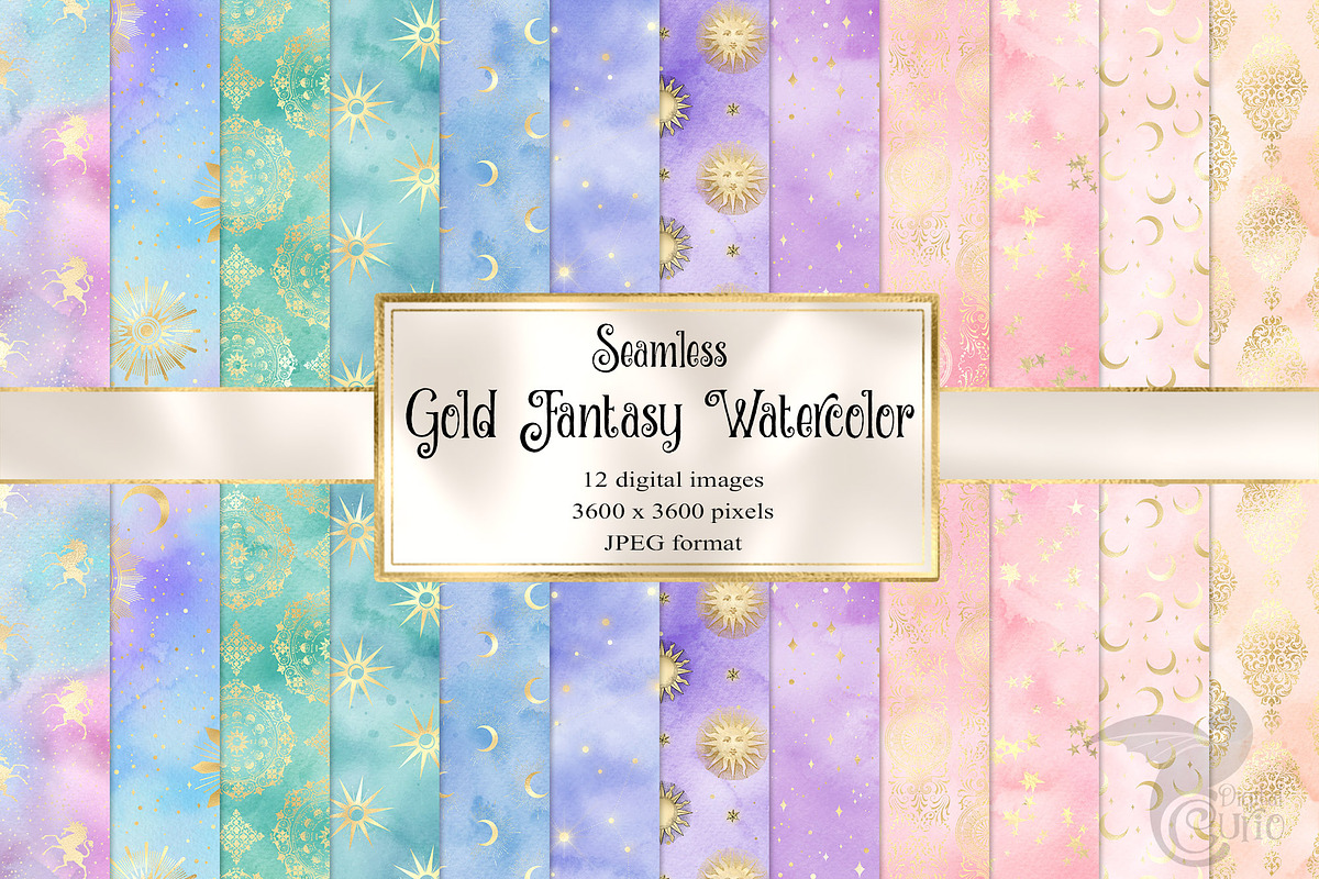 Gold Fantasy Watercolor Backgrounds, a Texture Graphic by Digital Curio (Photo 1 of 5)