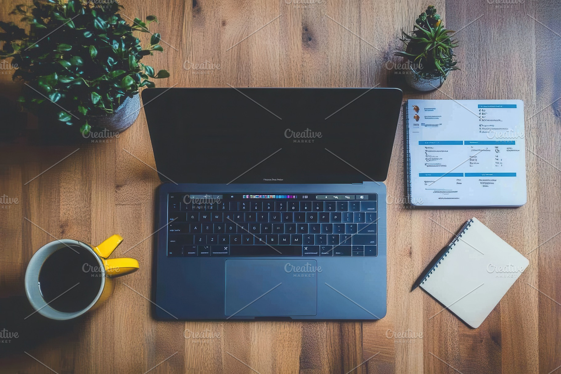 A sleek laptop on a wooden table, a Photo by Pavel_design