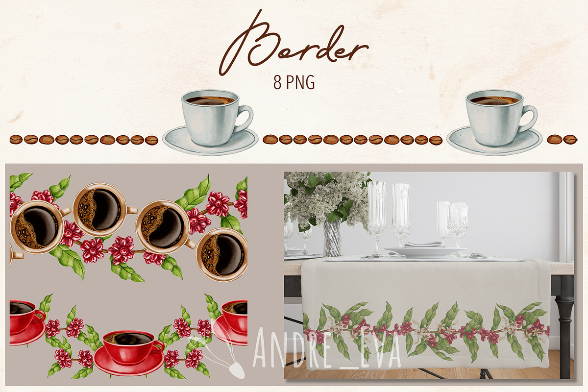 Watercolor Coffee Clipart/Pattern, a Food Illustration by Andre_Eva (Photo 4 of 10)