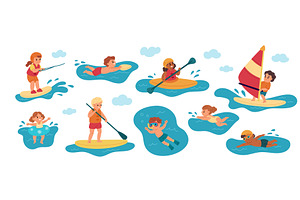Kids swimming. Cute boys, girls, a Sport Illustration by YummyBuum