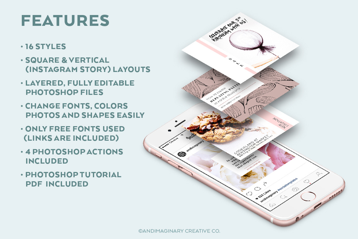 RoseGold Square & Story Templates, a Social Media Template by Andimaginary Creative Co. (Photo 2 of 13)