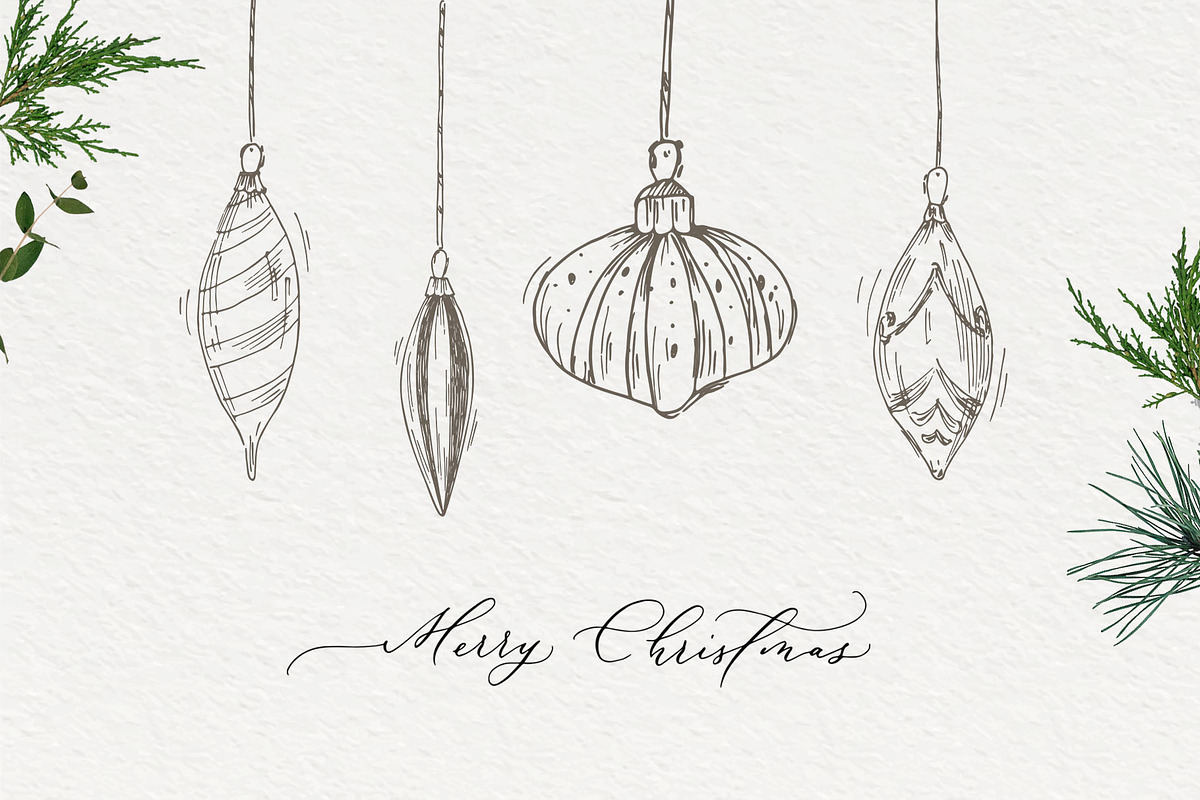 Christmas vintage line illustrations, a Decorative Illustration by Summer Nightingale Art (Photo 5 of 7)