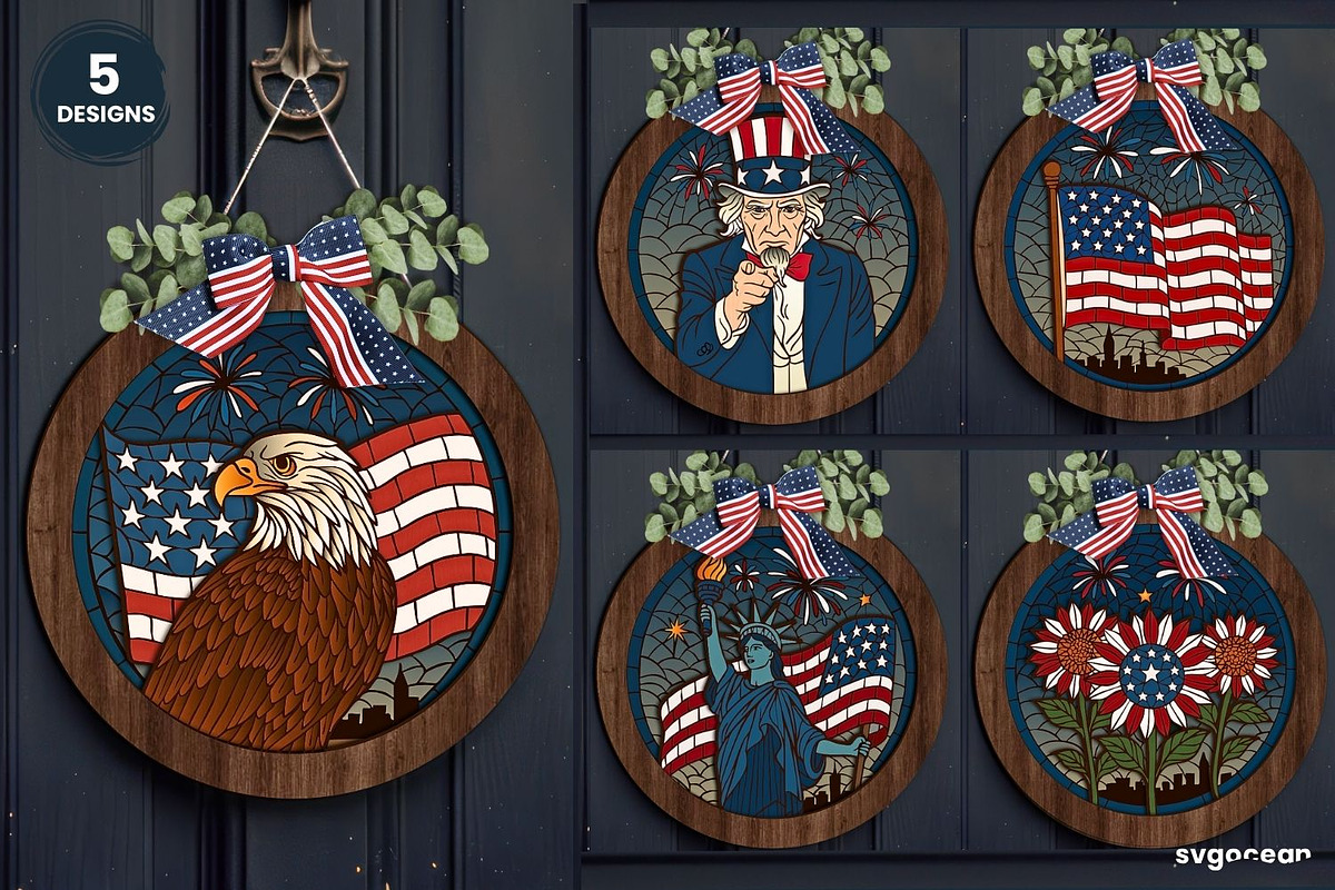 Patriotic Door Sign Bundle, a Decorative Illustration by svgocean (Photo 1 of 16)