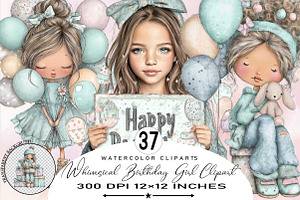 Whimsical Birthday Girl Clipart Bund, an Illustration by SVGArt