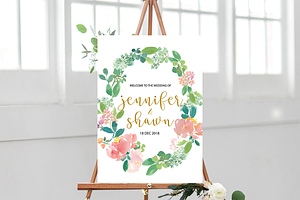 Watercolor Flower Wreath Floral