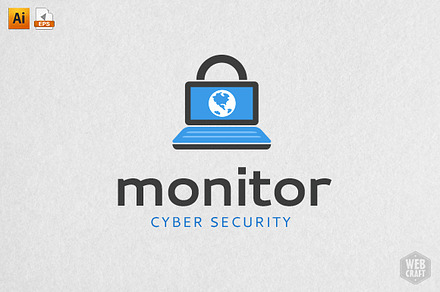 Monitor Cyber Security Logo Template