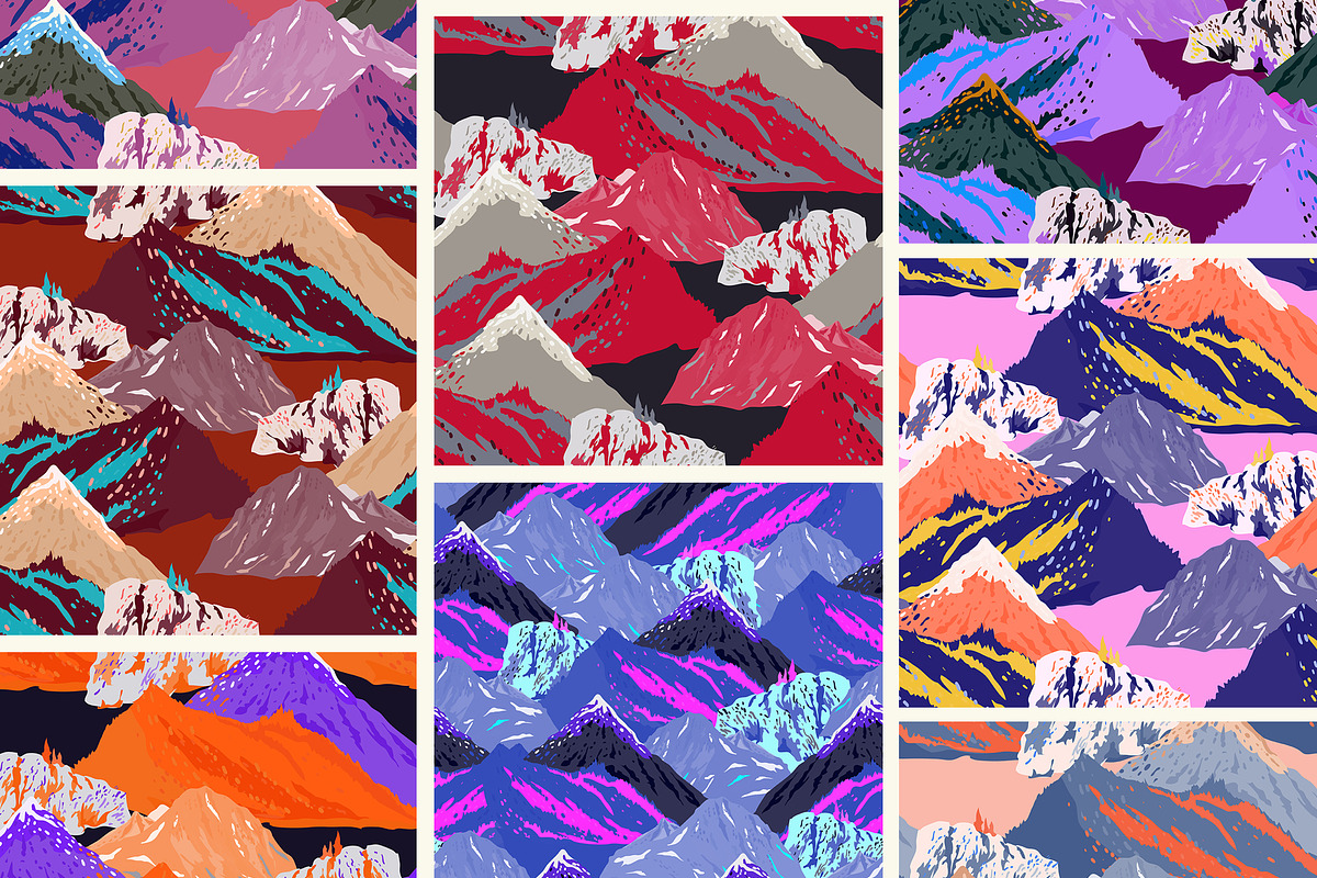 Mountains seamless vector set, a Pattern Graphic by PatternsBlooming (Photo 7 of 11)