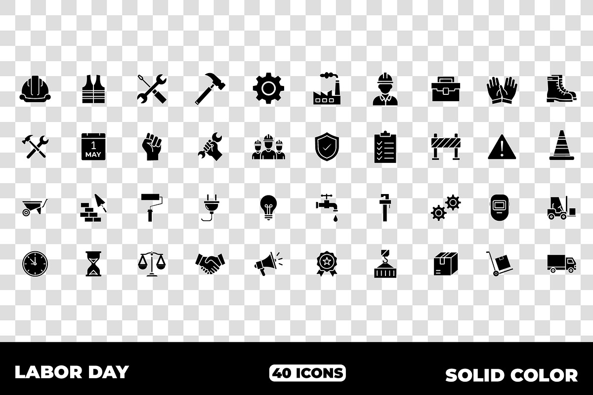 Labor Day Worker Solid Icons, a Solid Icon by Unique Design Team (Photo 1 of 3)