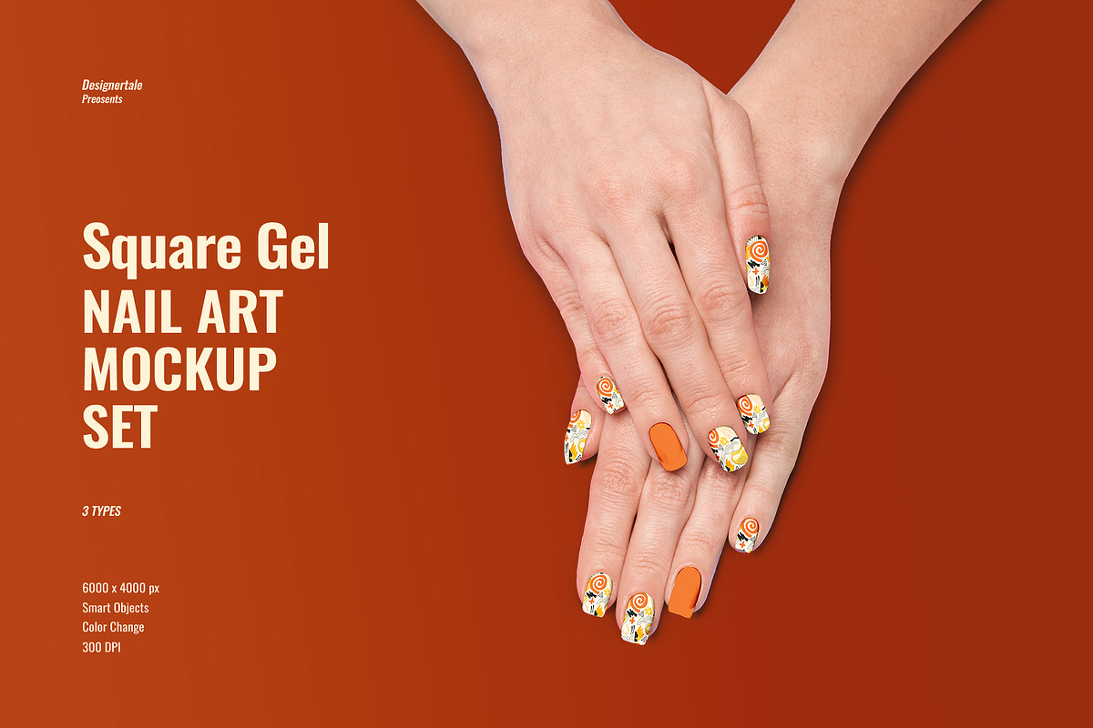 Square Gel Nail Art Mockup Set, a Product Mockup by Designertale (Photo 1 of 6)