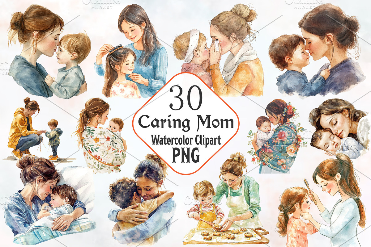 caring mom Watercolor clipart, a Seasonal Illustration by RobertsArt (Photo 1 of 7)
