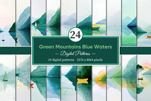 Green Mountains Illustrations, a Decorative Illustration by Housui Patterns