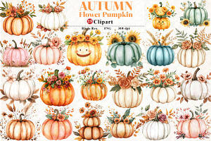 Watercolor Autumn Flower Pumpkin png, an Illustration by Watercolor design