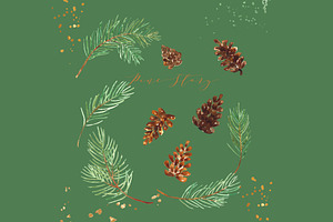 Pine Branches. Watercolor Clipart.