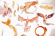 Watercolor Phoenix Clipart Set, an Animal Illustration by ArtCreationsDesign (Thumbnail 3 of 6)