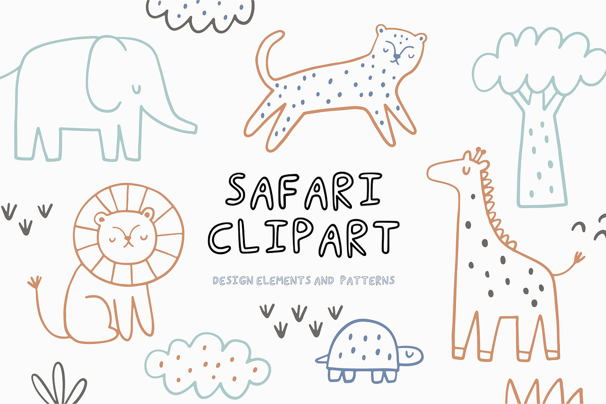 Safari Animals Doodle Clipart, a Decorative Illustration by Barkova Nadya (Photo 1 of 6)