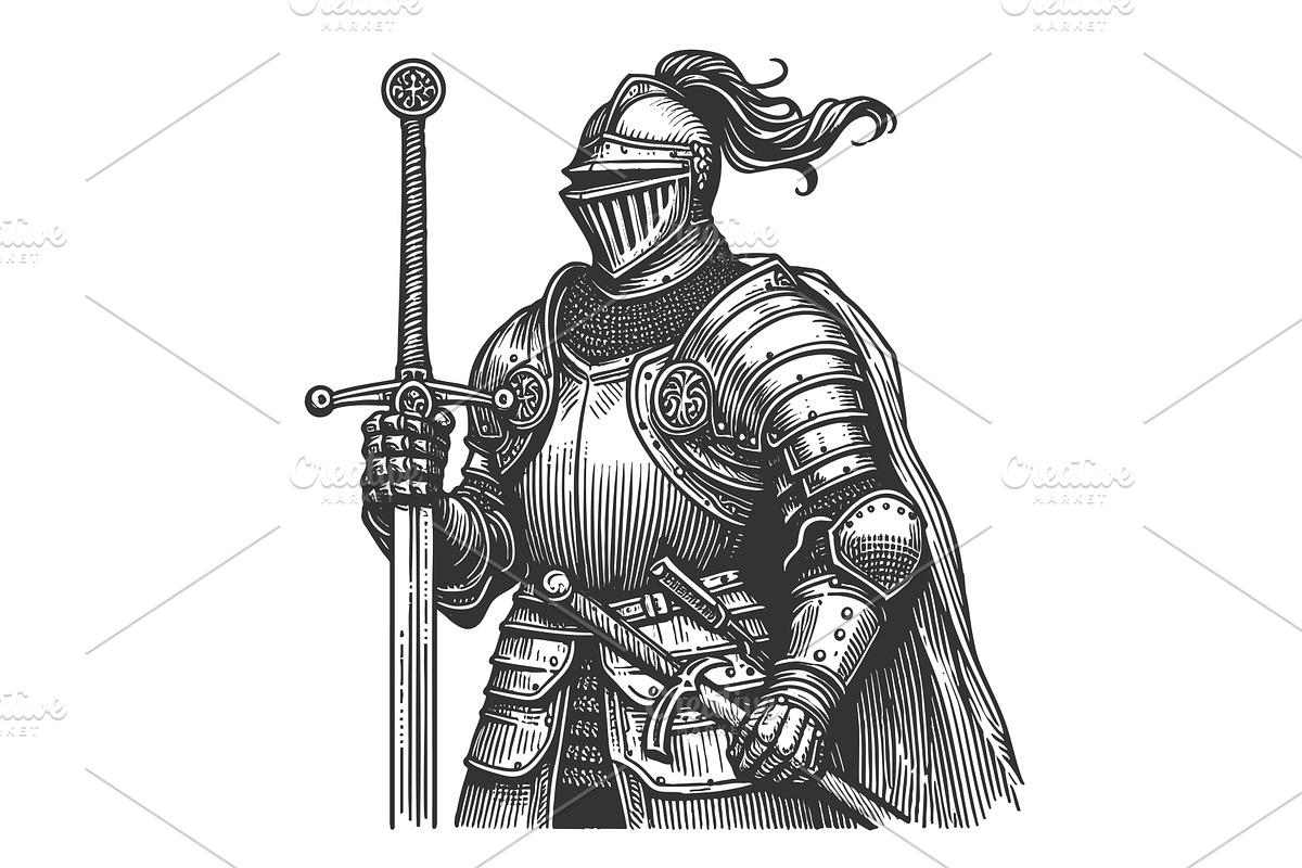 Medieval knight in armor holding, a Person Illustration by AlexArt