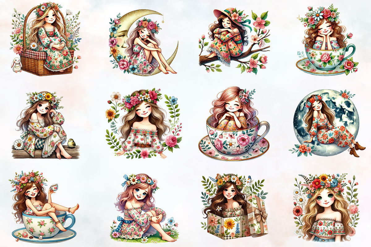 Spring Pin Up Girl Sublimation Clipa, an Illustration by RobertsArt (Photo 6 of 7)