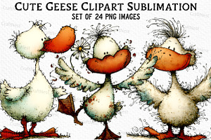 Cute Geese Clipart Sublimation, an Illustration by Craft Nest