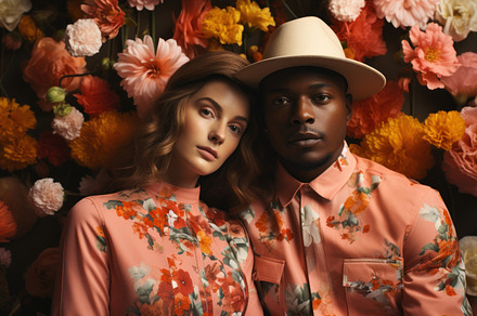 Fashionable african american man and caucasian woman in floral s, a Person Photo by AS photostudio