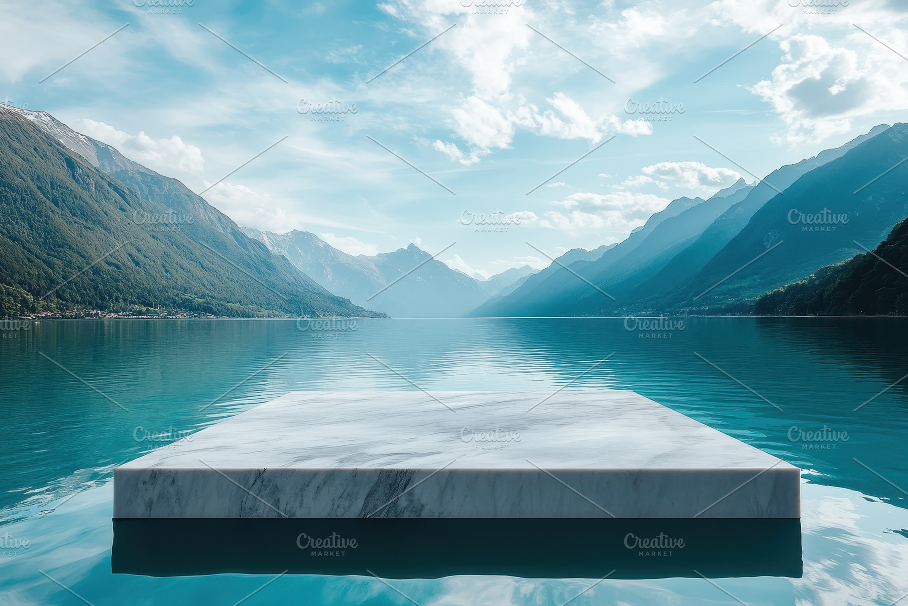 Minimalist marble platform floating, a Photo by Pavel_design