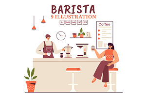 9 Barista Making Coffee Illustration