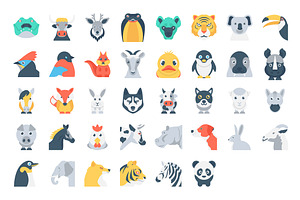 110 Flat Animals And Birds Icons