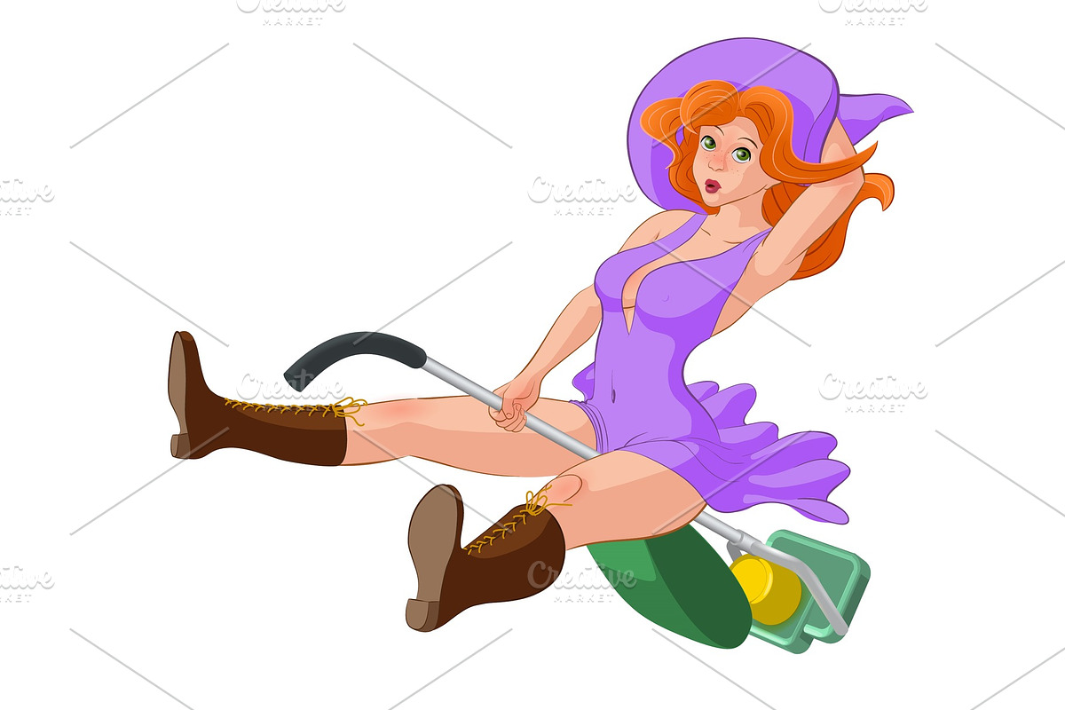 Witch on a vacuum cleaner, a Person Illustration by Flying tambourine
