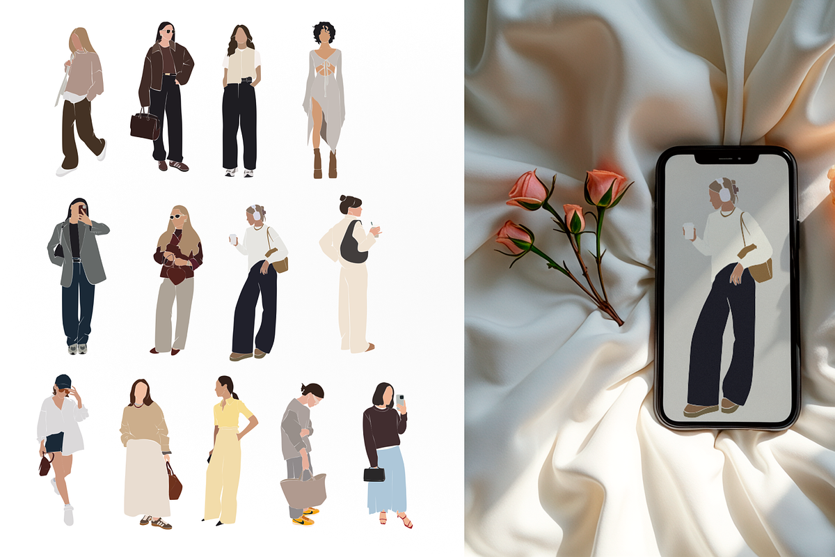 Set of stylish girls, vector, an Illustration by Yana_mide (Photo 4 of 8)