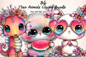 Sea Animals Clipart Bundle, an Illustration by Digital Artistic99