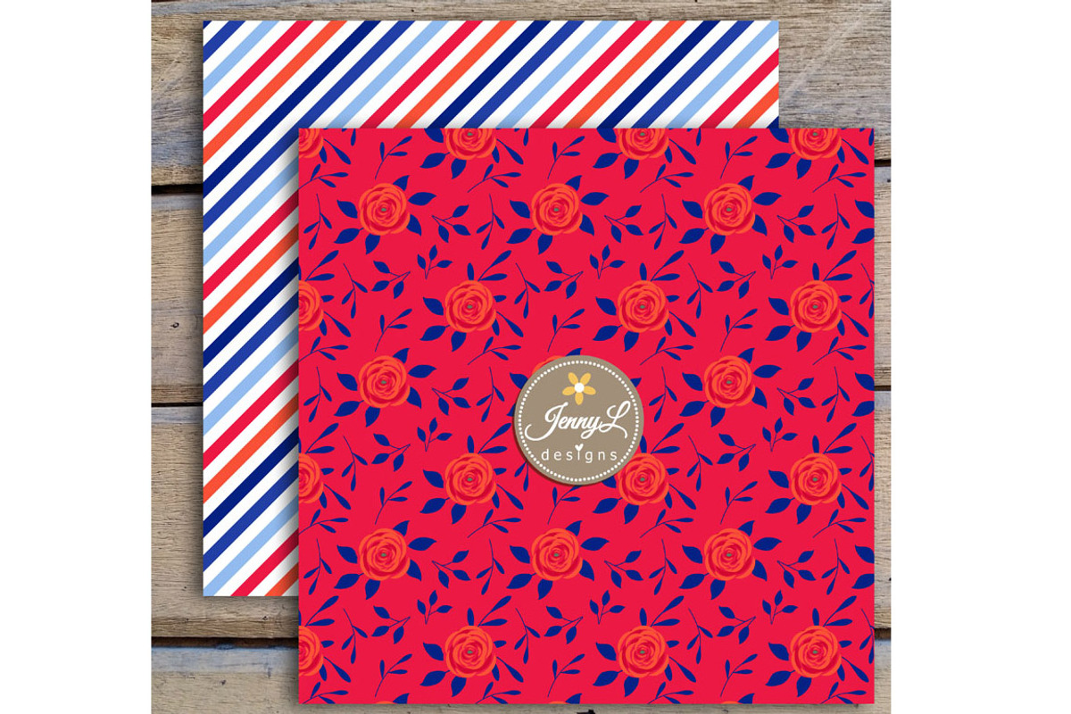 Royal Blue Floral Digital Papers, a Pattern Graphic by JennyL Designs (Photo 3 of 3)