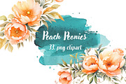 Watercolor Peach Peonies, an Object Illustration by Verdigris Studios (Thumbnail 1 of 4)