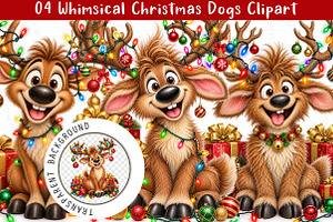 Whimsical Christmas Dogs Clipart, a Work Illustration by SinaCreation