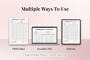 Employee Timesheet Printable - Pink