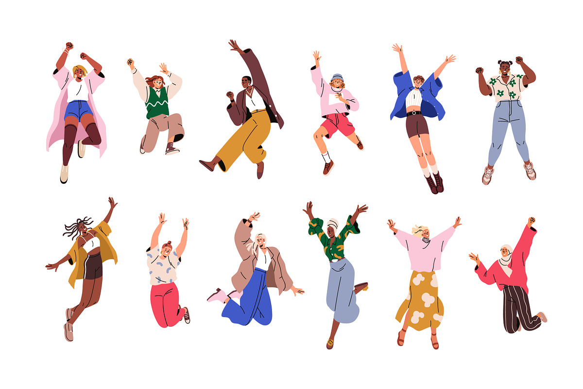 Happy girls jumping with joy set, a Person Illustration by Good Studio (Photo 1 of 5)