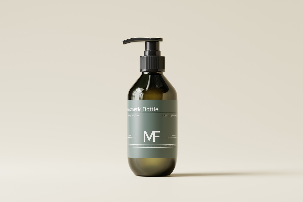 Dark Green Pump Bottle Mockups, a Packaging Mockup by MockupFree.Net (Photo 3 of 8)