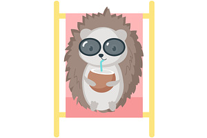 Hedgehog rest with cocktail on beach, an Animal Illustration by SiberianArt