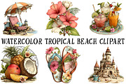 Watercolor Tropical Beach Clipart, an Illustration by OK Design (Thumbnail 2 of 6)