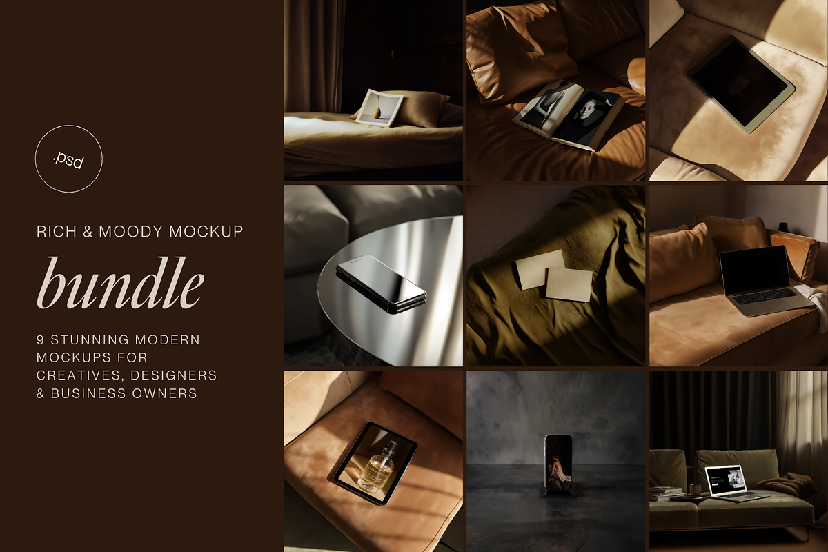 Mockup Bundle | Rich & Moody Vibes, a Device Mockup by The Ethical Agency (Photo 1 of 8)