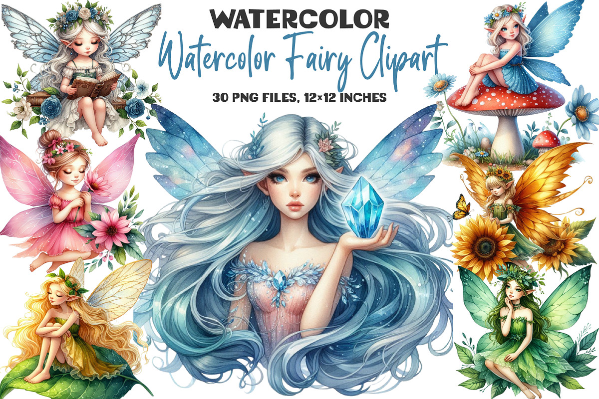 Watercolor Fairy Clipart, an Illustration by DreamArtGraphic (Photo 1 of 5)