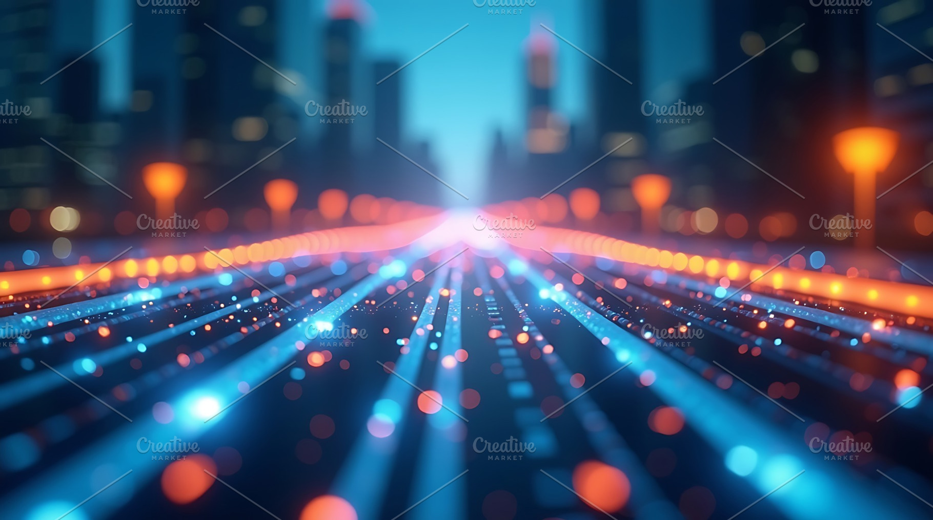 Futuristic city lights abstract, a Technology Photo by Artonix