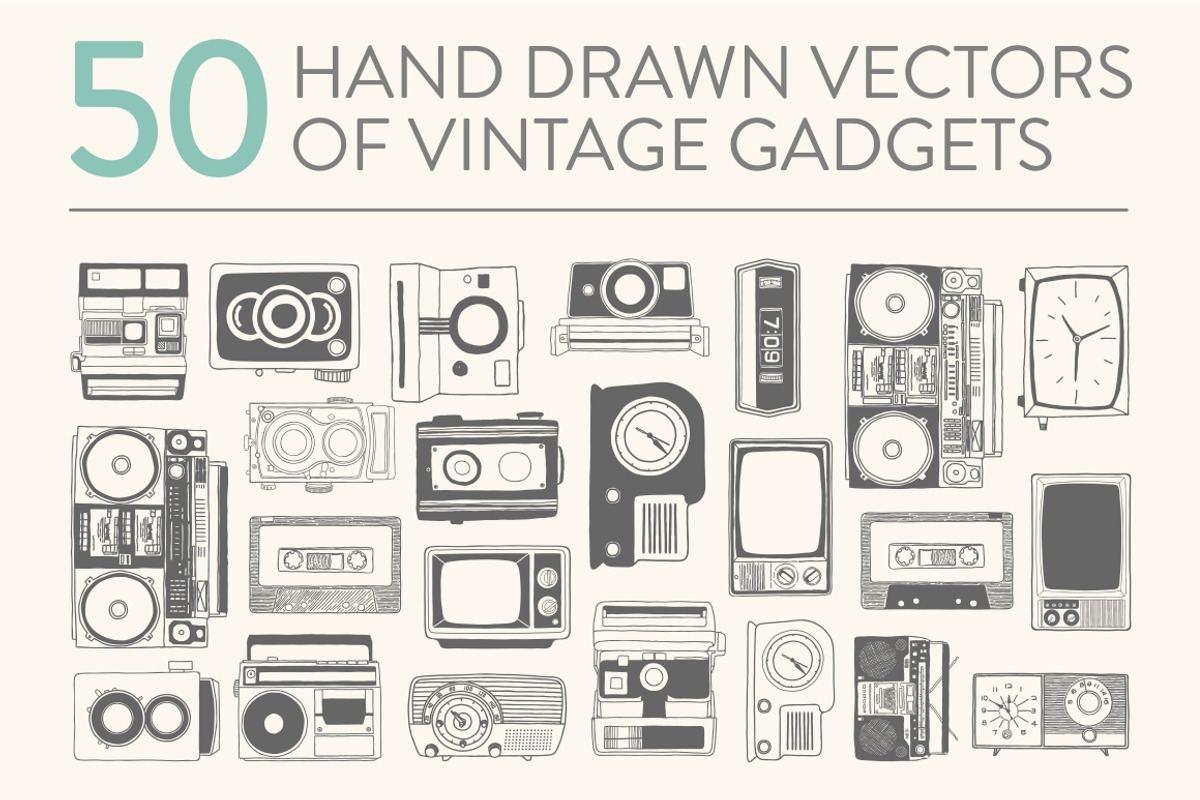 50 hand drawn vector vintage gadgets, an Education Illustration by Storyteller Imagery (Photo 1 of 5)