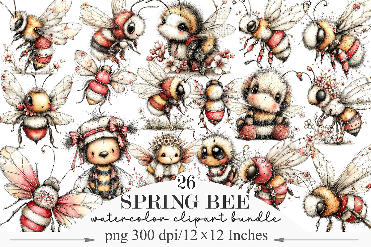 Whimsical Spring Bee Clipart, an Illustration by Designking (Photo 1 of 5)
