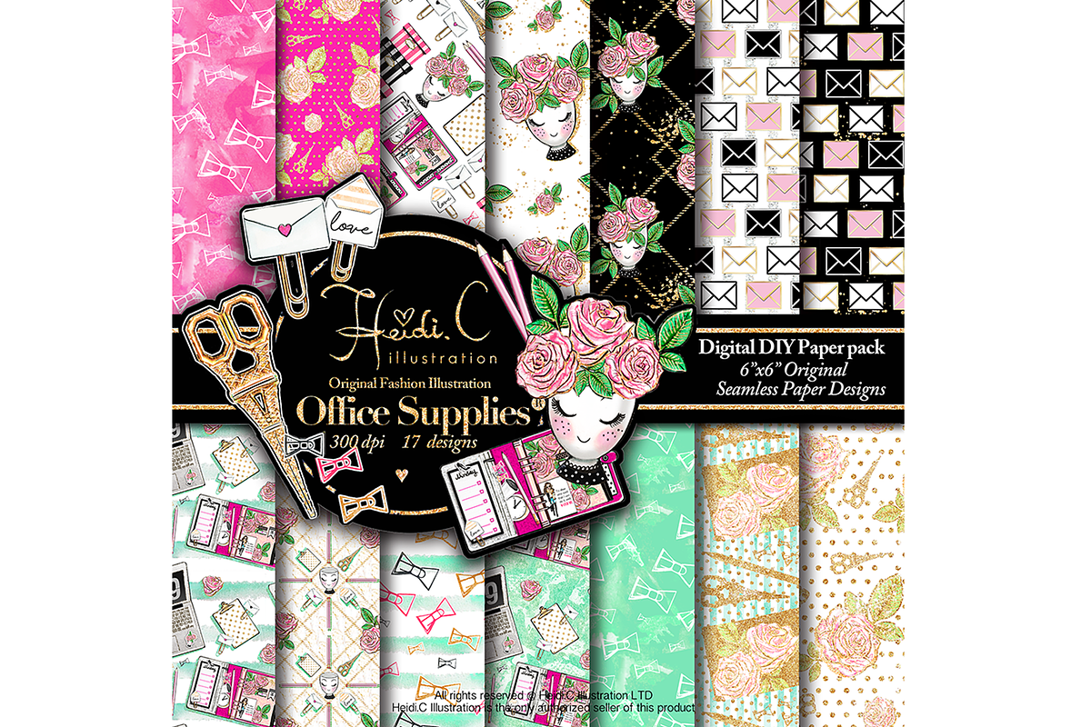 Office Supplies Paper Pack, a Pattern Graphic by HeidiCIllustration (Photo 1 of 5)