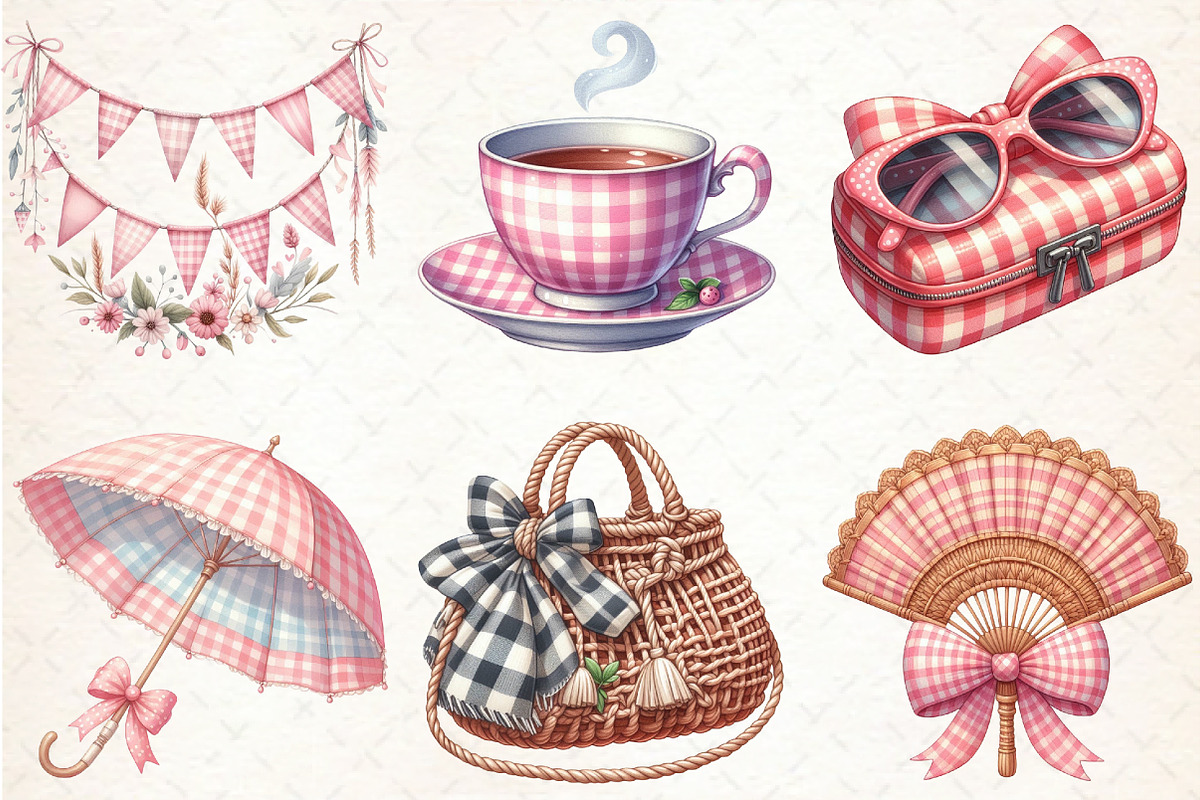 Bohemian Pink Gingham Summer Clipart, an Illustration by Libby Wishes (Photo 2 of 6)