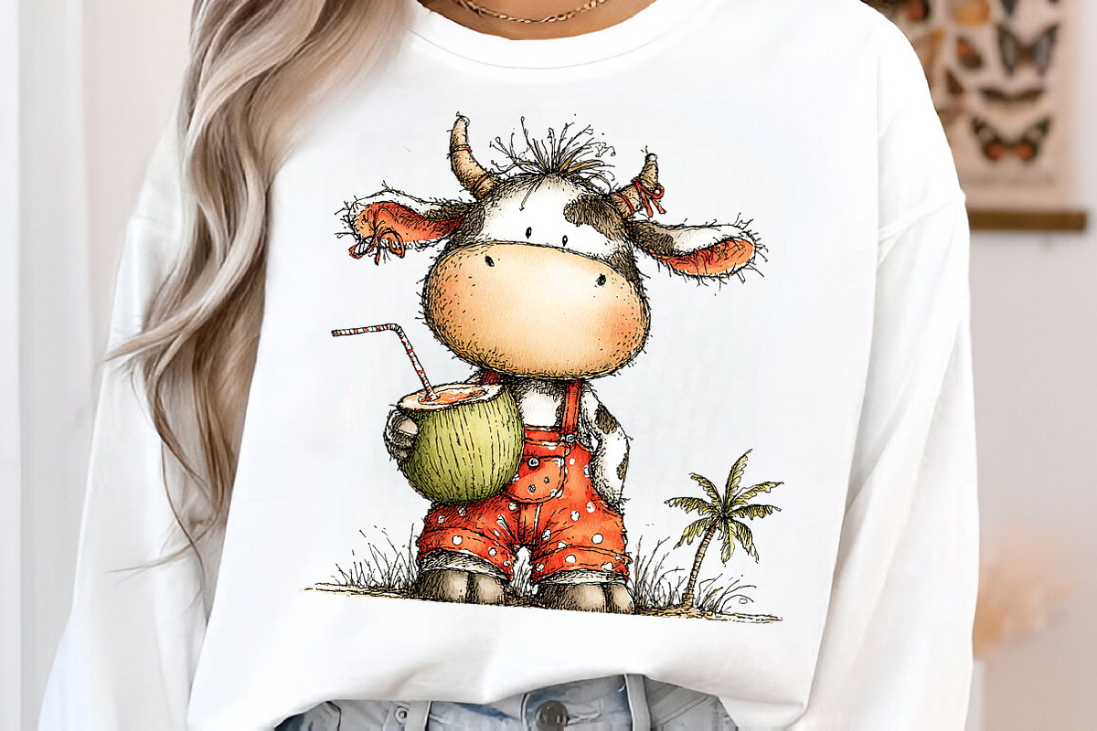 Watercolor Summer Cow Clipart, an Illustration by SinaCreation (Photo 4 of 7)