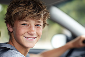 Smiling boy sitting on a driver, a Transportation Photo by MistyDay
