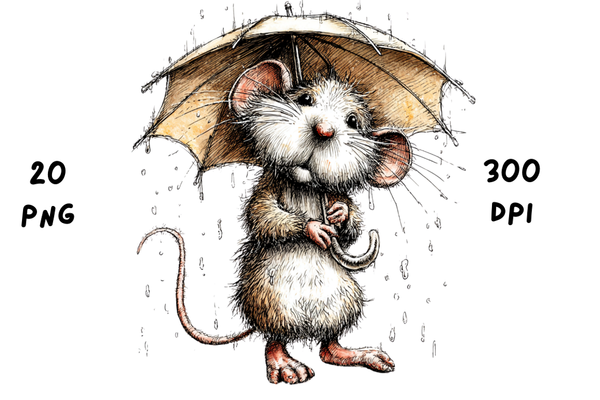Whimsical Spring Rainy Mouse, an Animal Illustration by GiraffeCreative (Photo 8 of 20)